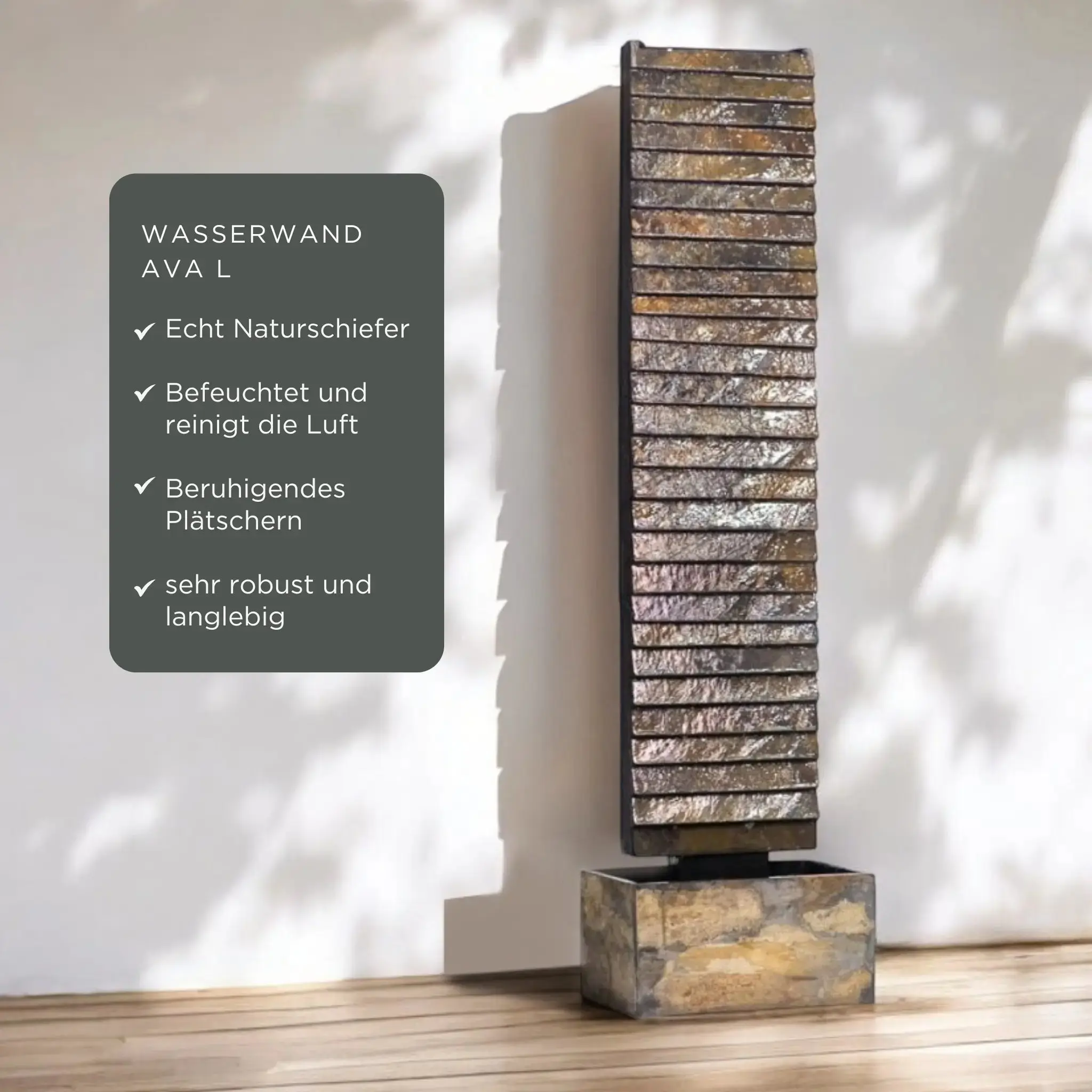 AVA L – Grosse Wasserwand Schiefer 130 cm Braun - CLIMAQUA