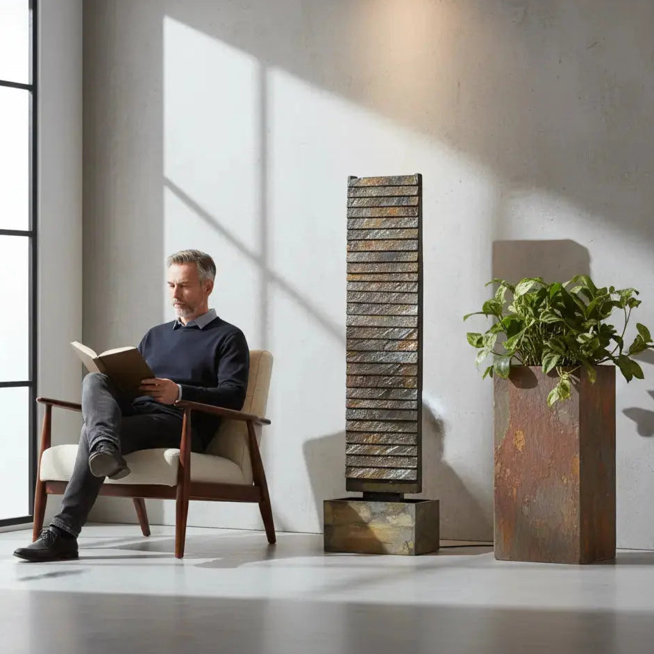 AVA L – Grosse Wasserwand Schiefer 130 cm Braun - CLIMAQUA