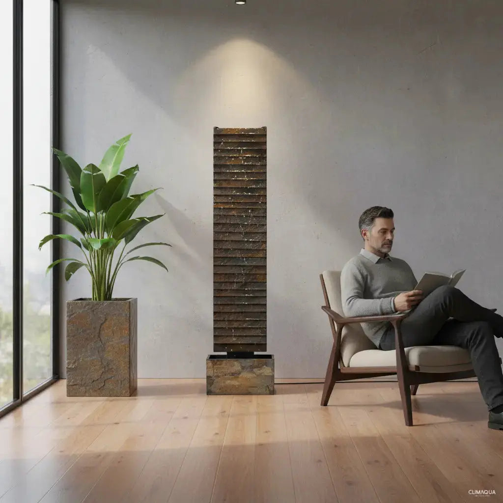 AVA L – Grosse Wasserwand Schiefer 130 cm Braun - CLIMAQUA