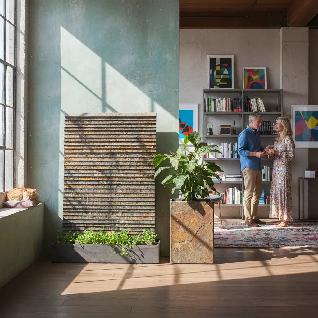 AVA WALL XXL – Luxuriöse Wasserwand Schiefer Braun 160 cm - CLIMAQUA