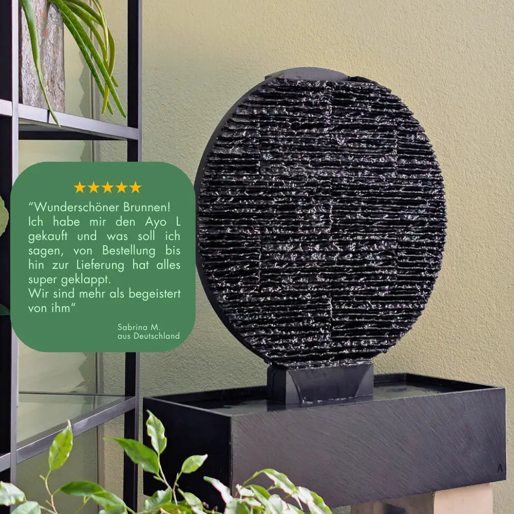 AYO L – Grosser Zen Brunnen Kreis aus Schiefer Schwarz - CLIMAQUA
