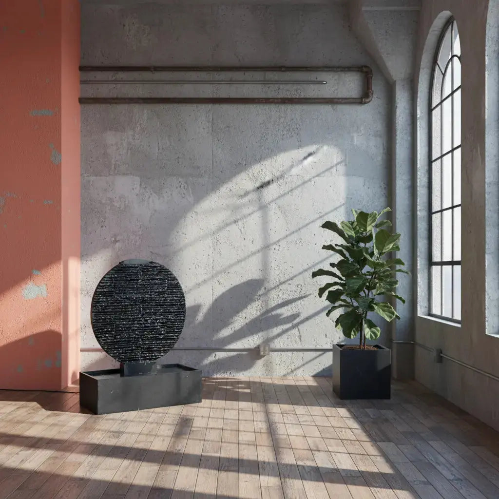 AYO L – Grosser Zen Brunnen Kreis aus Schiefer Schwarz - CLIMAQUA