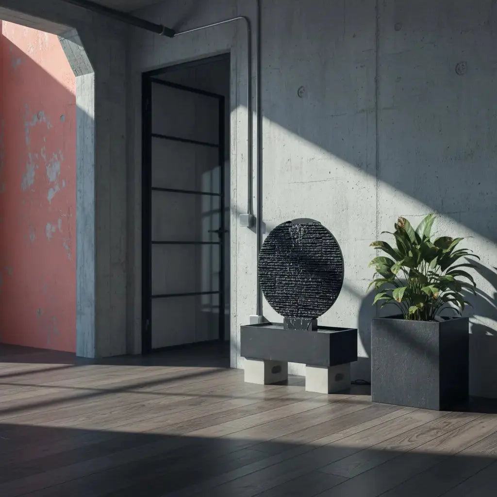 AYO L – Grosser Zen Brunnen Kreis aus Schiefer Schwarz - CLIMAQUA