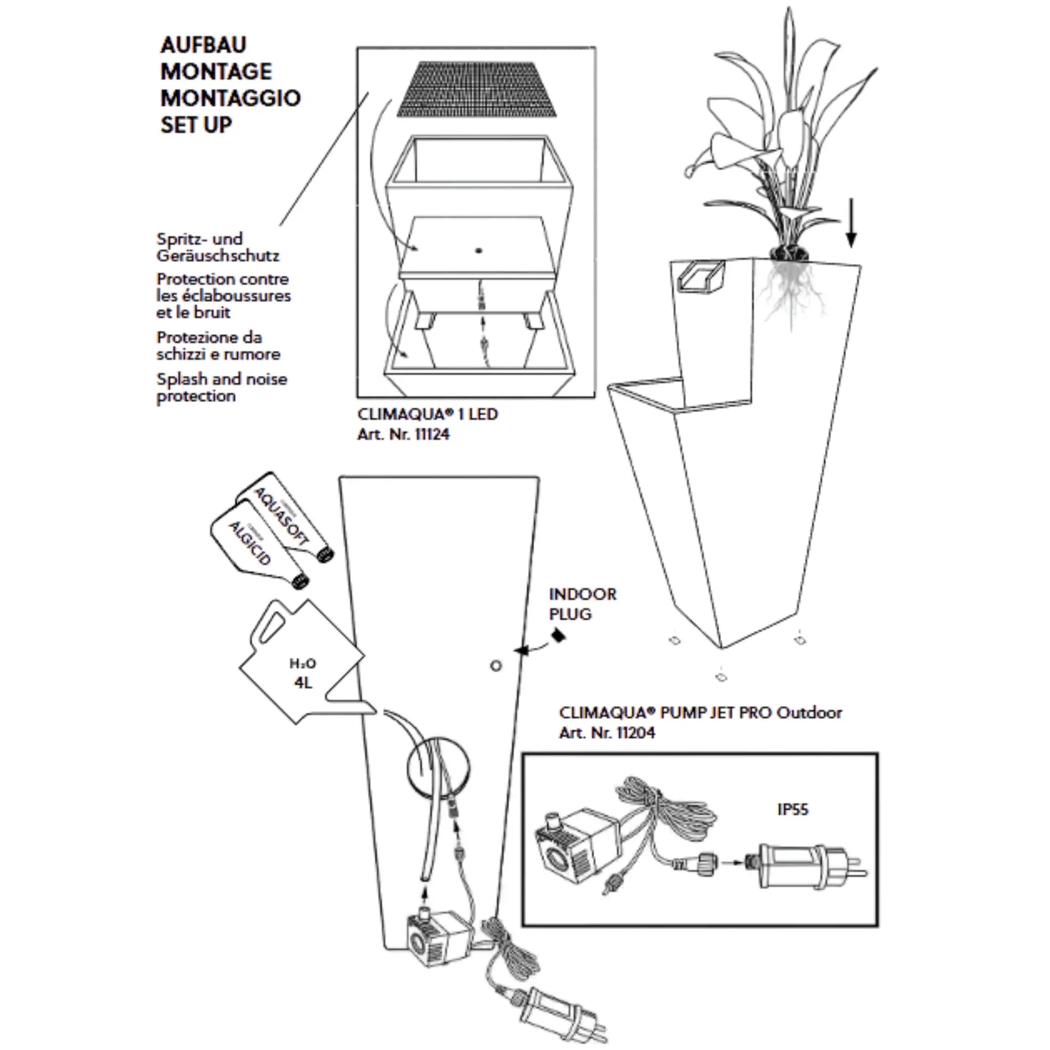 ZOE 20 Anthrazit – Gartenbrunnen mit Pflanzgefäss Wasserfall aus Naturschiefer Schwarz mit LED-Beleuchtung 28 x 21 x 53 cm 14 kg - CLIMAQUA