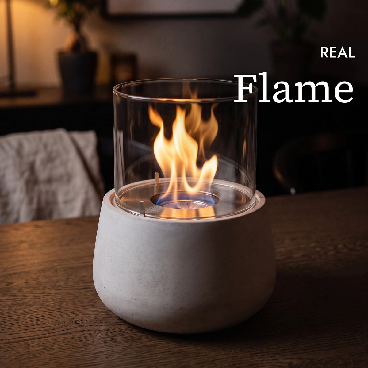 Real flame of the BELLY M table fire (AI content)