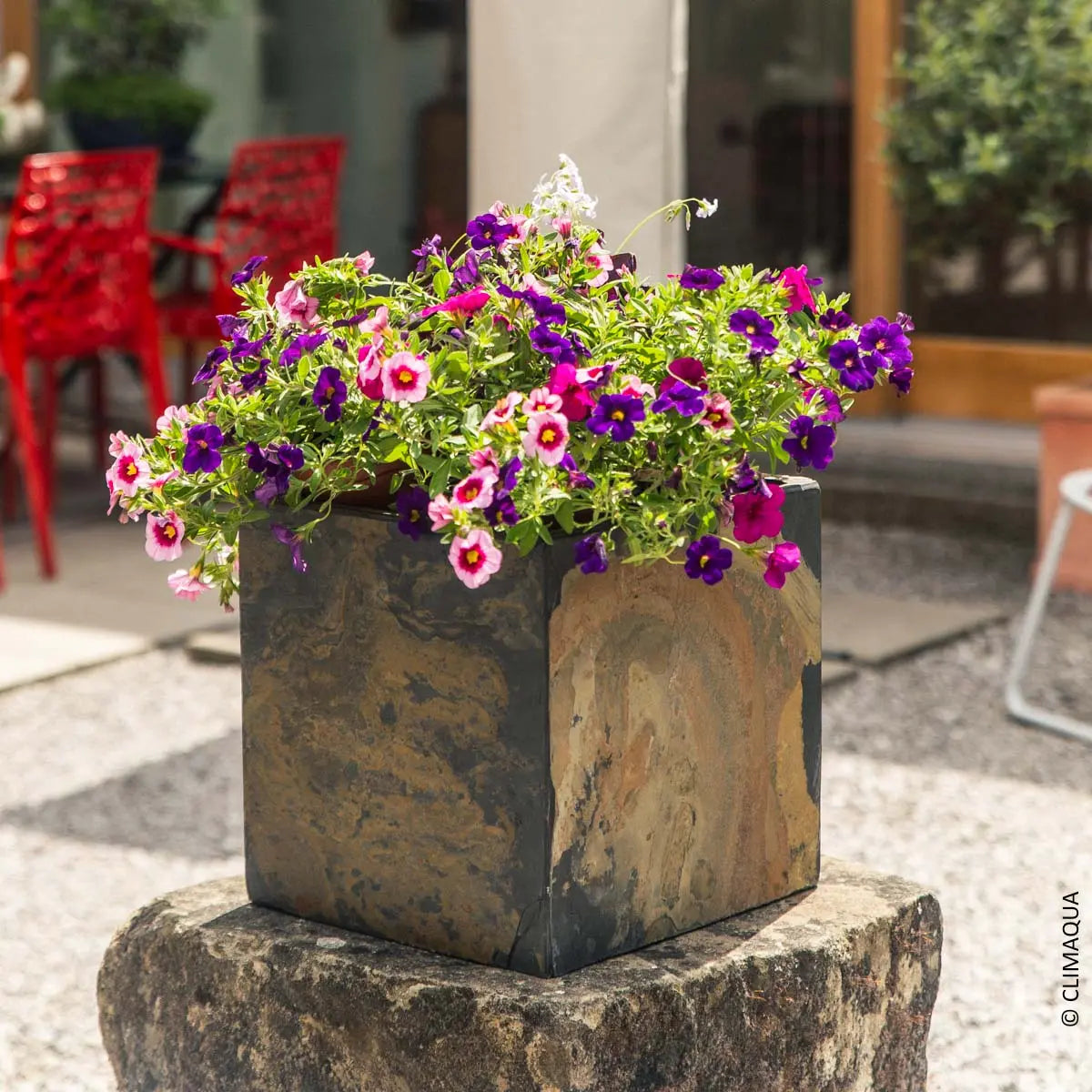 Blumentopf Eckig Outdoor 30 cm Schiefer Braun CUBI 30 Rusty - CLIMAQUA