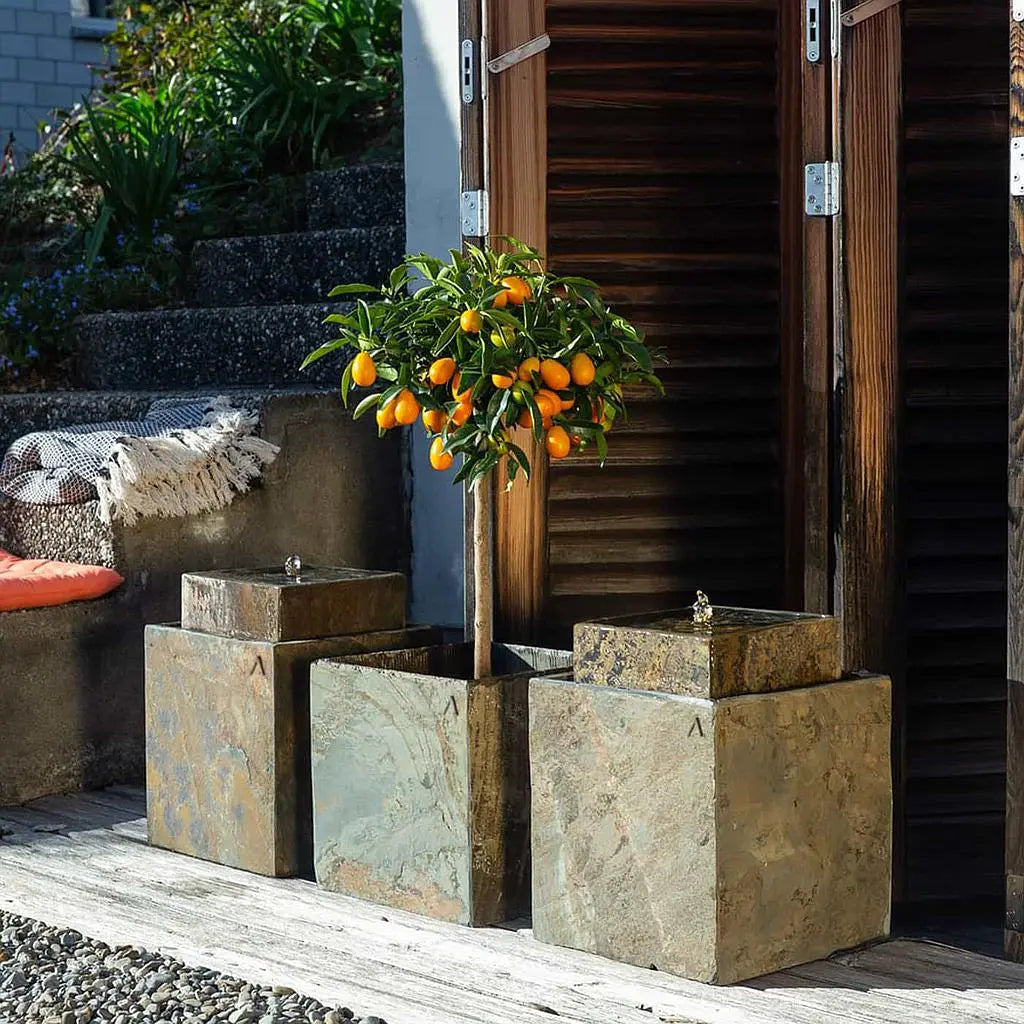 Blumentopf Eckig Outdoor 30 cm Schiefer Braun CUBI 30 Rusty - CLIMAQUA