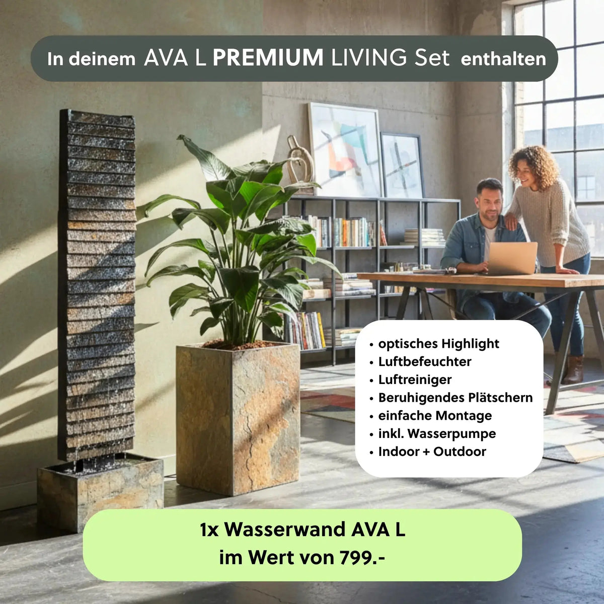 Wasserwand AVA L PREMIUM LIVING Set - CLIMAQUA (KI-Inhalte)