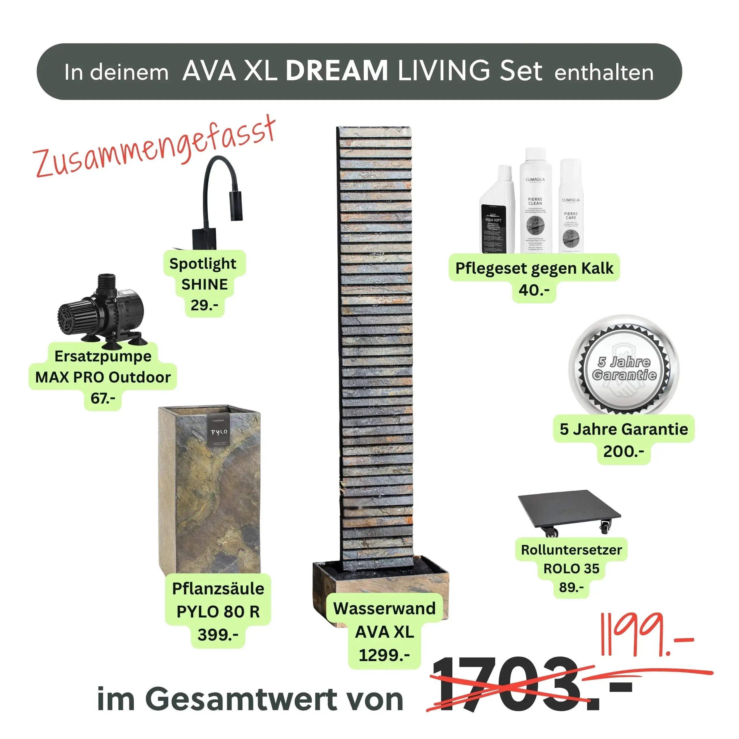 Wasserwand AVA XL DREAM LIVING Set - CLIMAQUA
