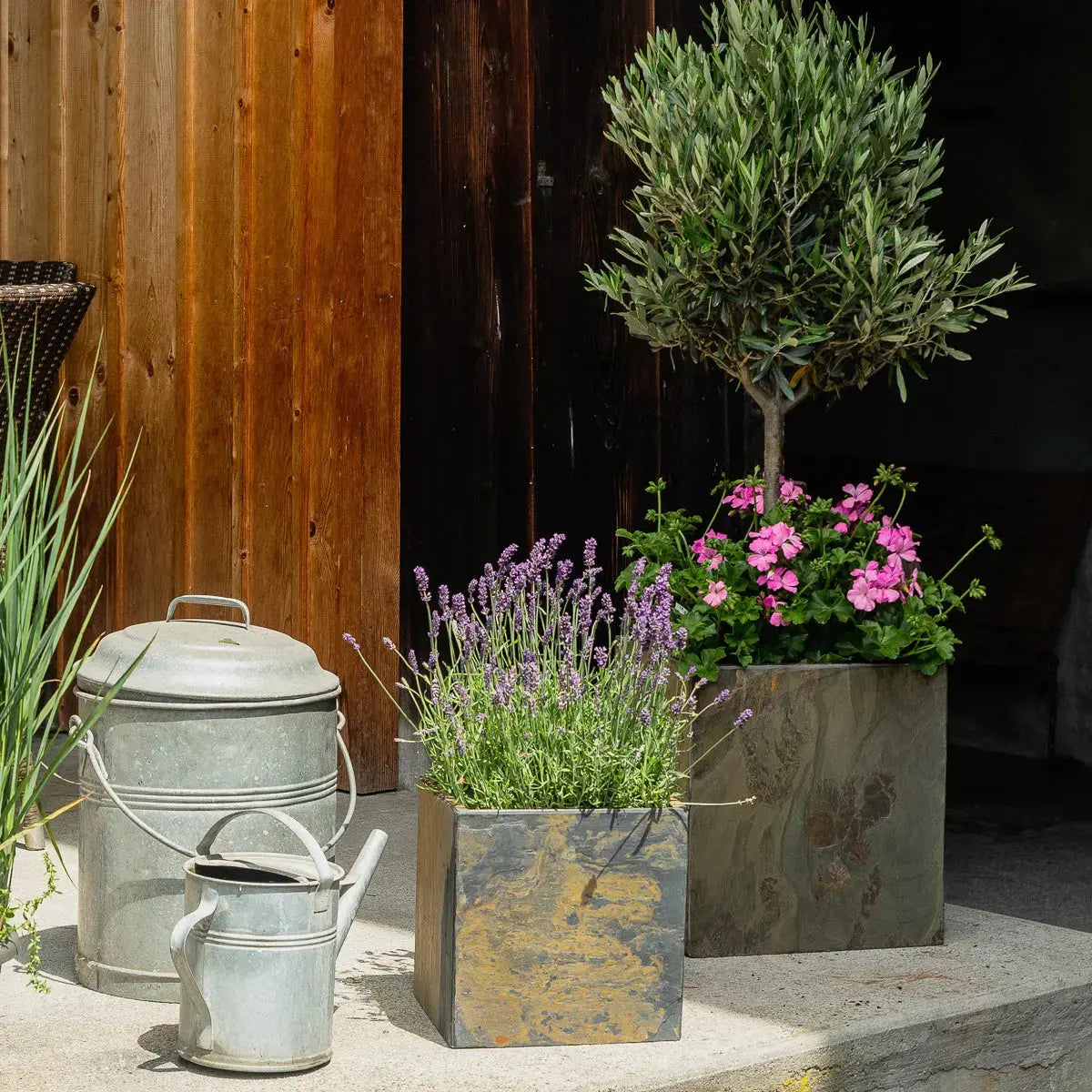 CUBI 30 Rusty – Blumentopf Eckig Outdoor 29x29x29 cm Schiefer Braun - CLIMAQUA