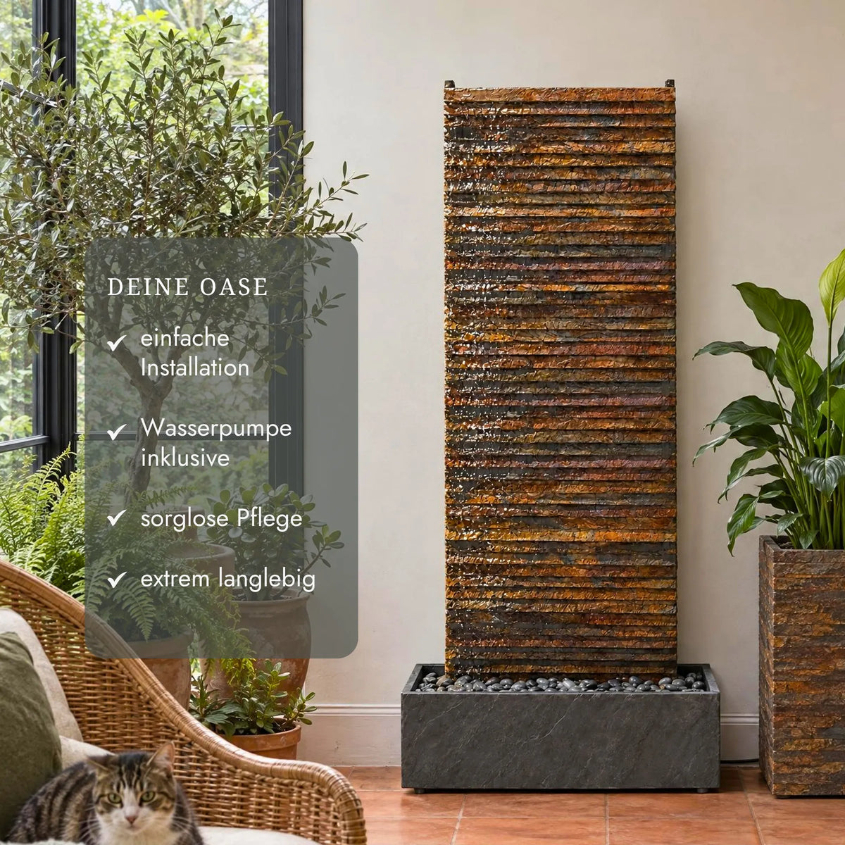 AVA GRANDE – Premium slate water wall, Rusty, indoor/outdoor, 80×38×180 cm