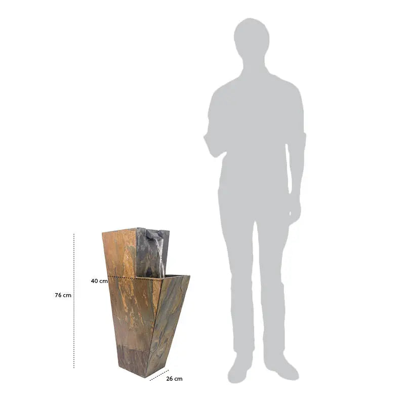 Gartenbrunnen mit Pflanzgefäss aus Naturschiefer mit Licht und Wasserfall ZOE 30 - CLIMAQUA