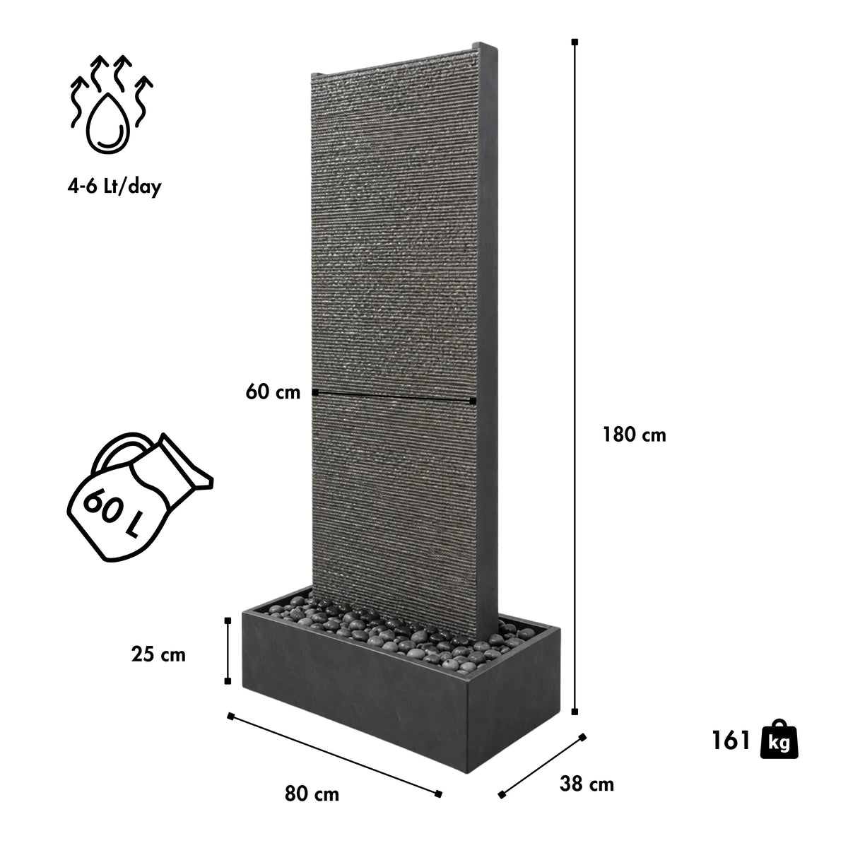 EDEN GRANDE – Premium granite water wall, indoor/outdoor, 80×38×180 cm
