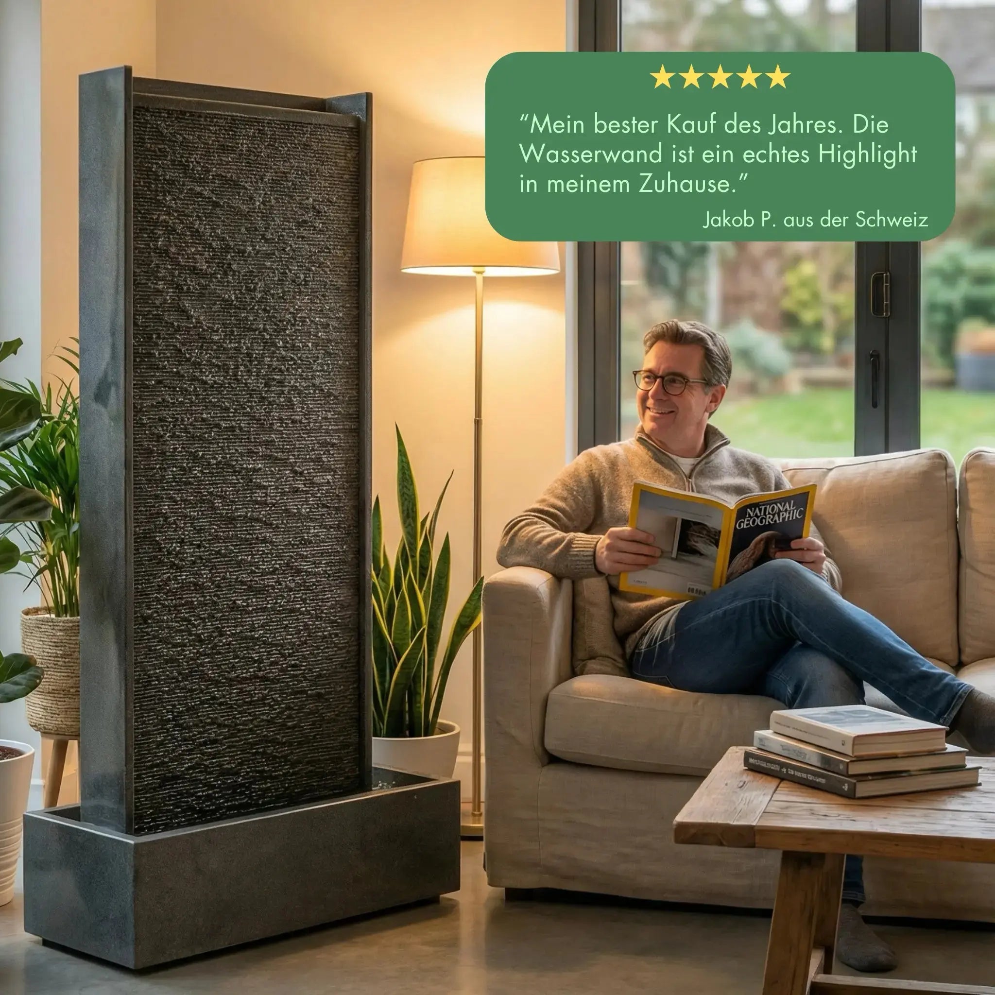 HARMONY – grosse Premium Wasserwand Granitstein, Indoor/Outdoor, 60×40×180 cm - CLIMAQUA