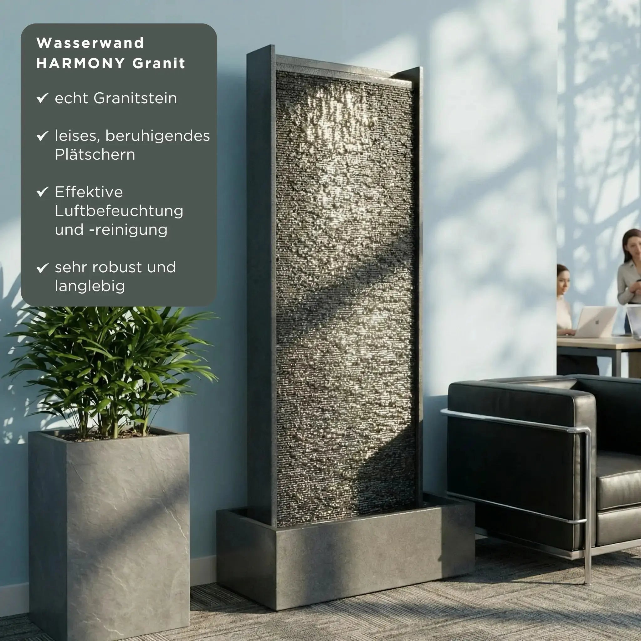 HARMONY – grosse Premium Wasserwand Granitstein, Indoor/Outdoor, 60×40×180 cm - CLIMAQUA