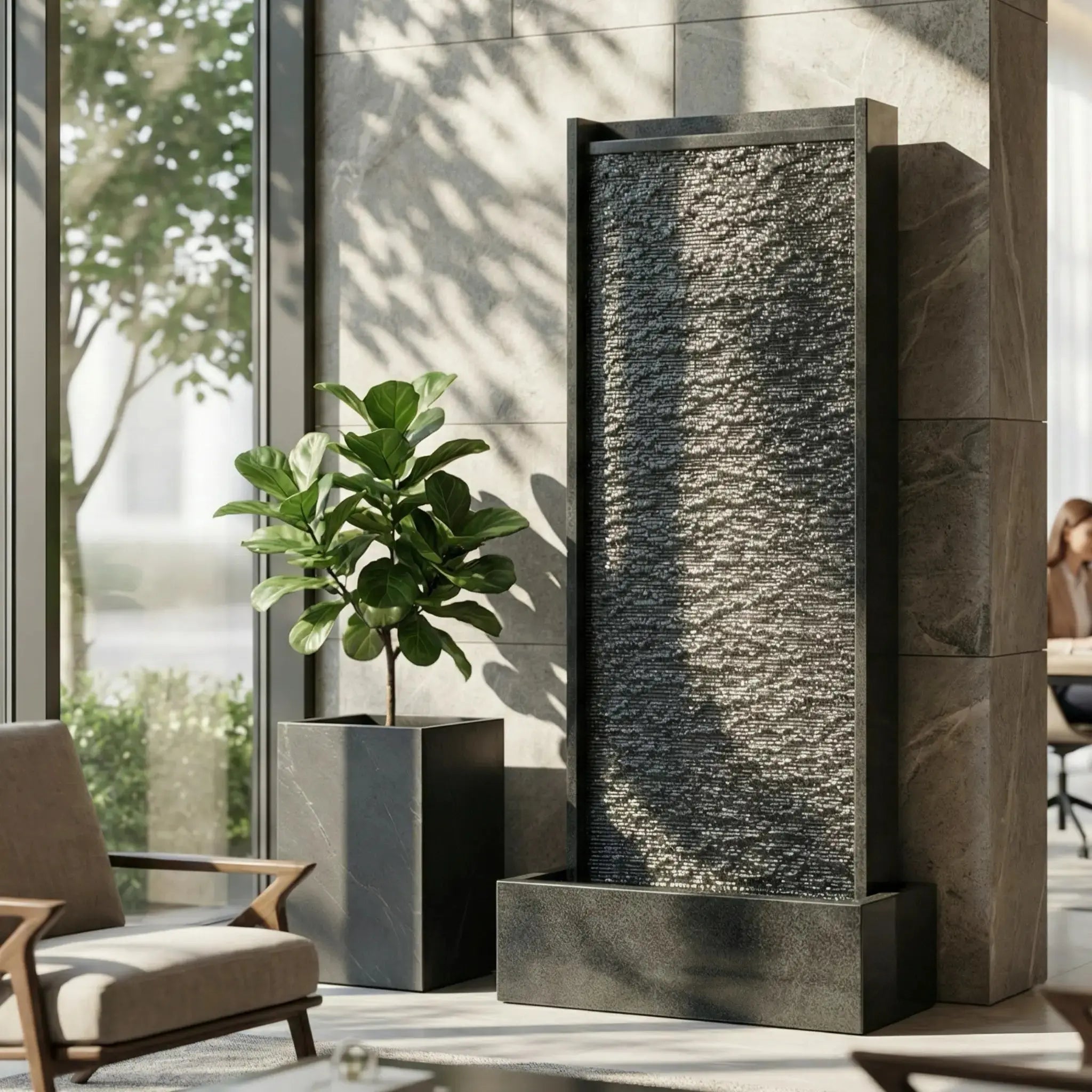 HARMONY – grosse Premium Wasserwand Granitstein, Indoor/Outdoor, 60×40×180 cm - CLIMAQUA