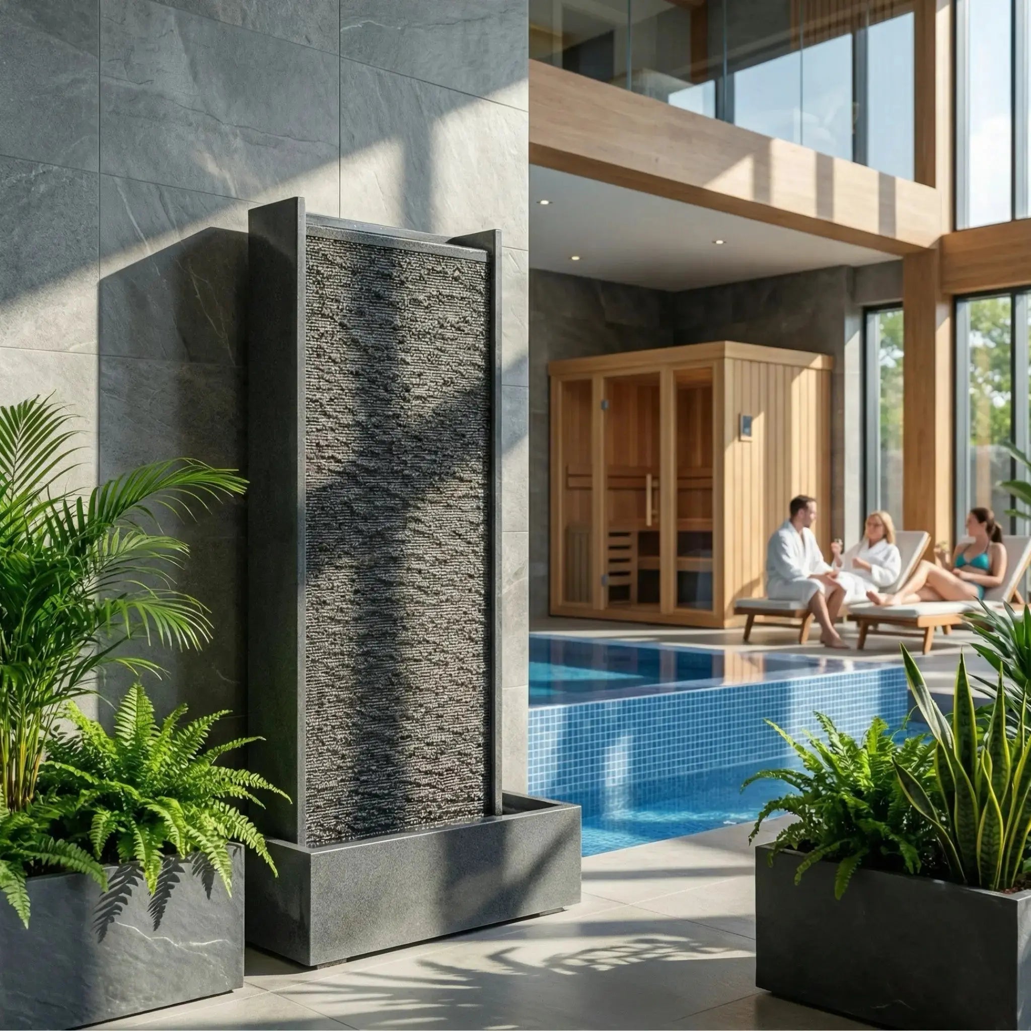 HARMONY – grosse Premium Wasserwand Granitstein, Indoor/Outdoor, 60×40×180 cm - CLIMAQUA