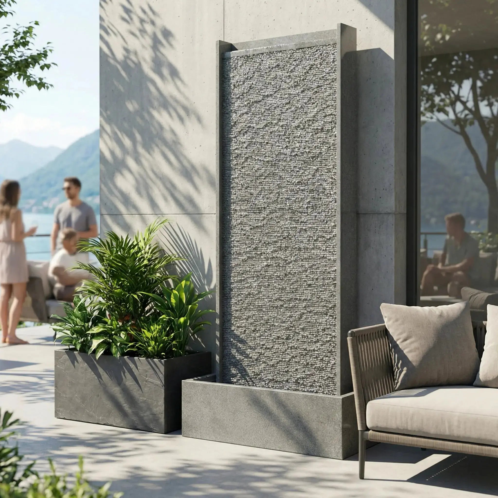 HARMONY – grosse Premium Wasserwand Granitstein, Indoor/Outdoor, 60×40×180 cm - CLIMAQUA