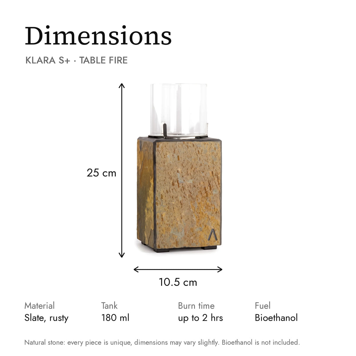 Dimensions of the KLARA S+ table fire