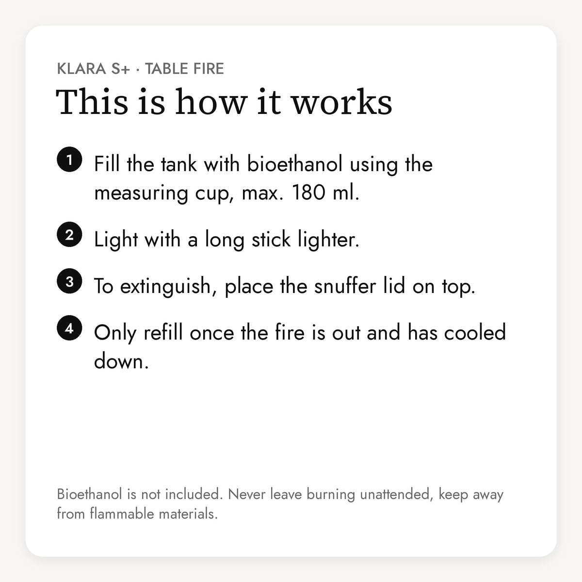 How to use the KLARA S+ table fire