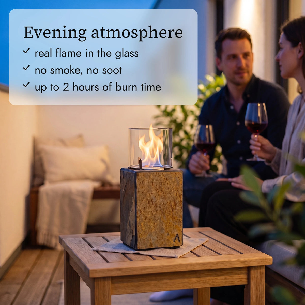KLARA S+ table fire in the evening (AI content)