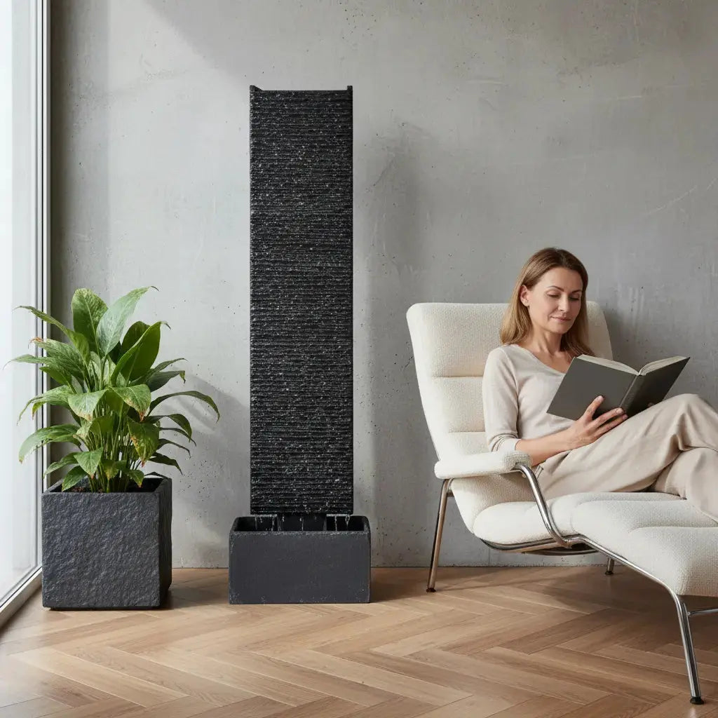 LIV L – Edle Wasserwand Schiefer Schwarz 130 cm - CLIMAQUA