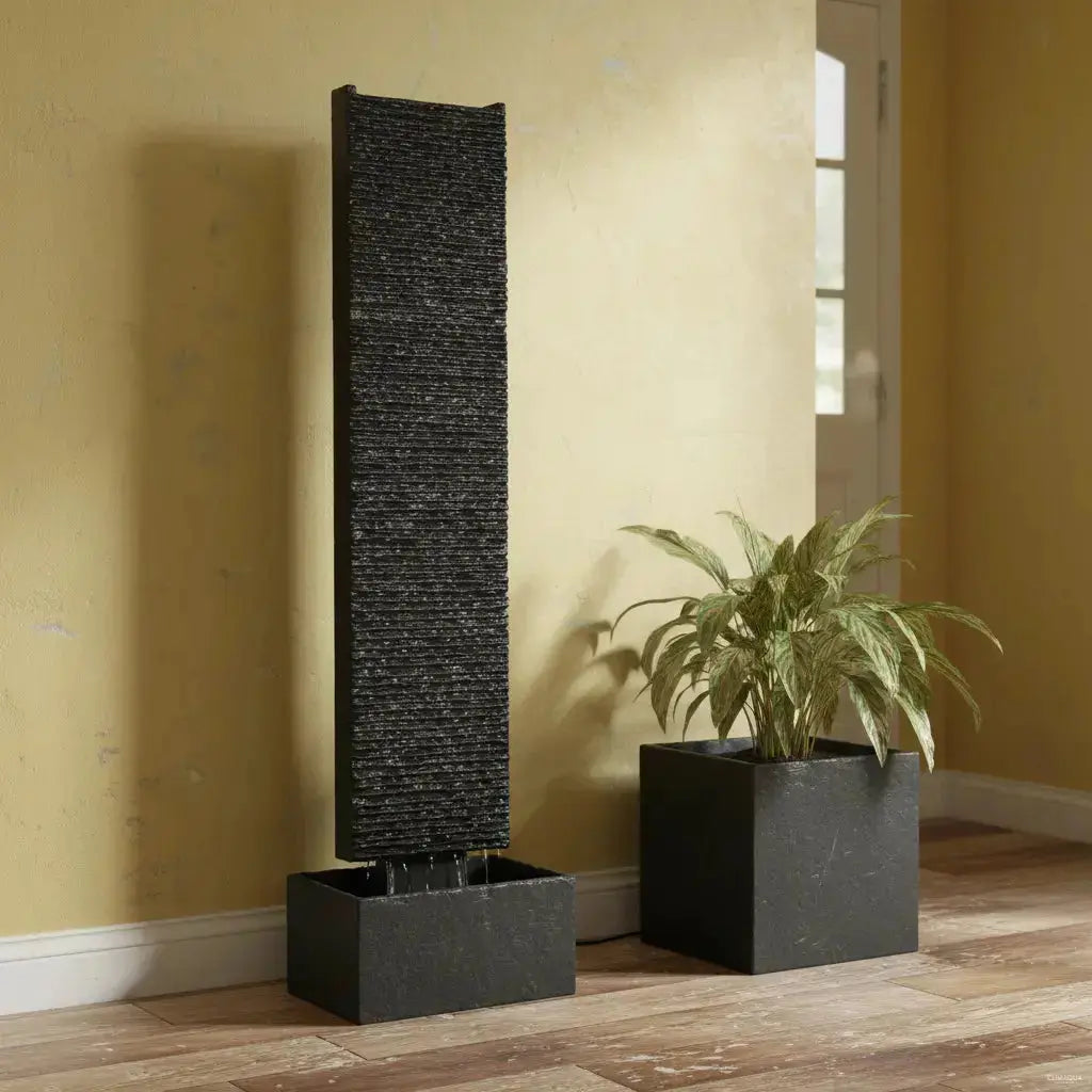 LIV L – Edle Wasserwand Schiefer Schwarz 130 cm - CLIMAQUA (KI-Inhalte)