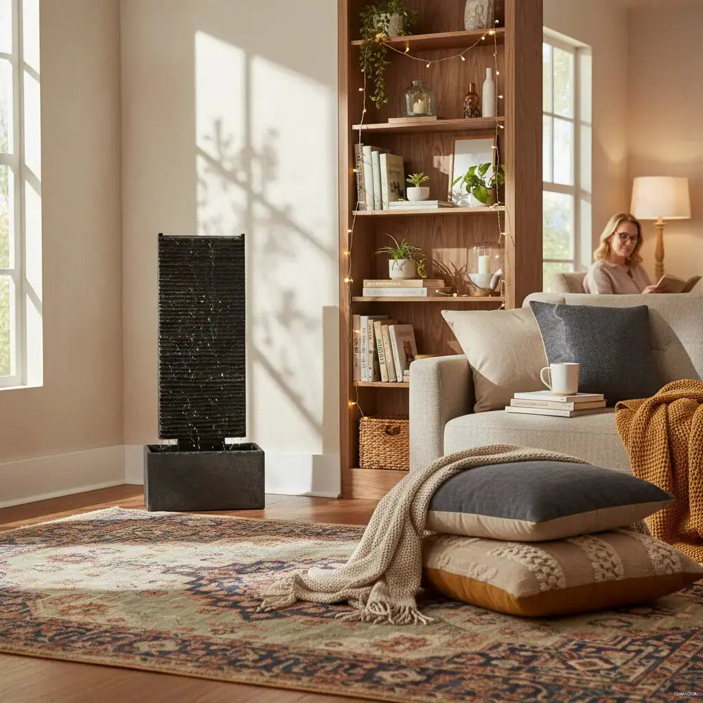 LIV M – Edle Wasserwand Schiefer Schwarz 85cm Brunnen - CLIMAQUA