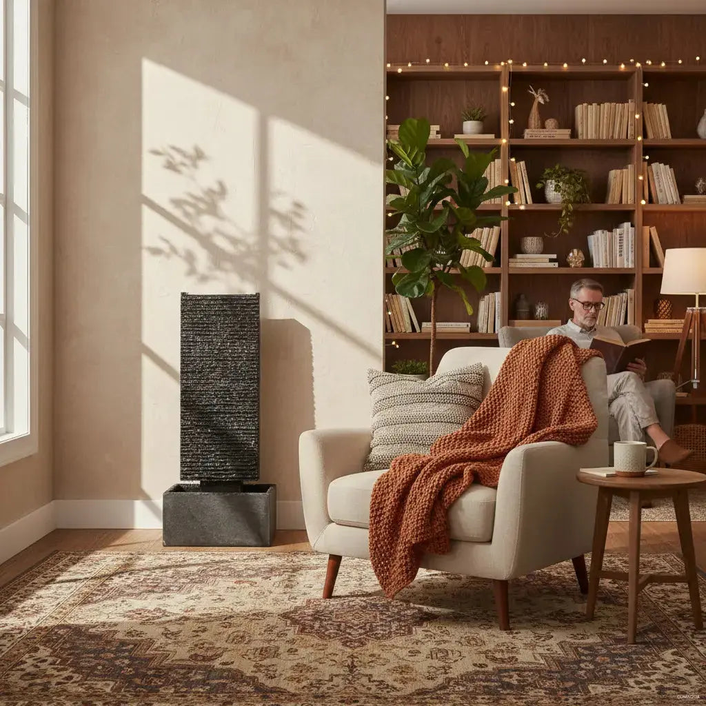 LIV M – Edle Wasserwand Schiefer Schwarz 85cm Brunnen - CLIMAQUA