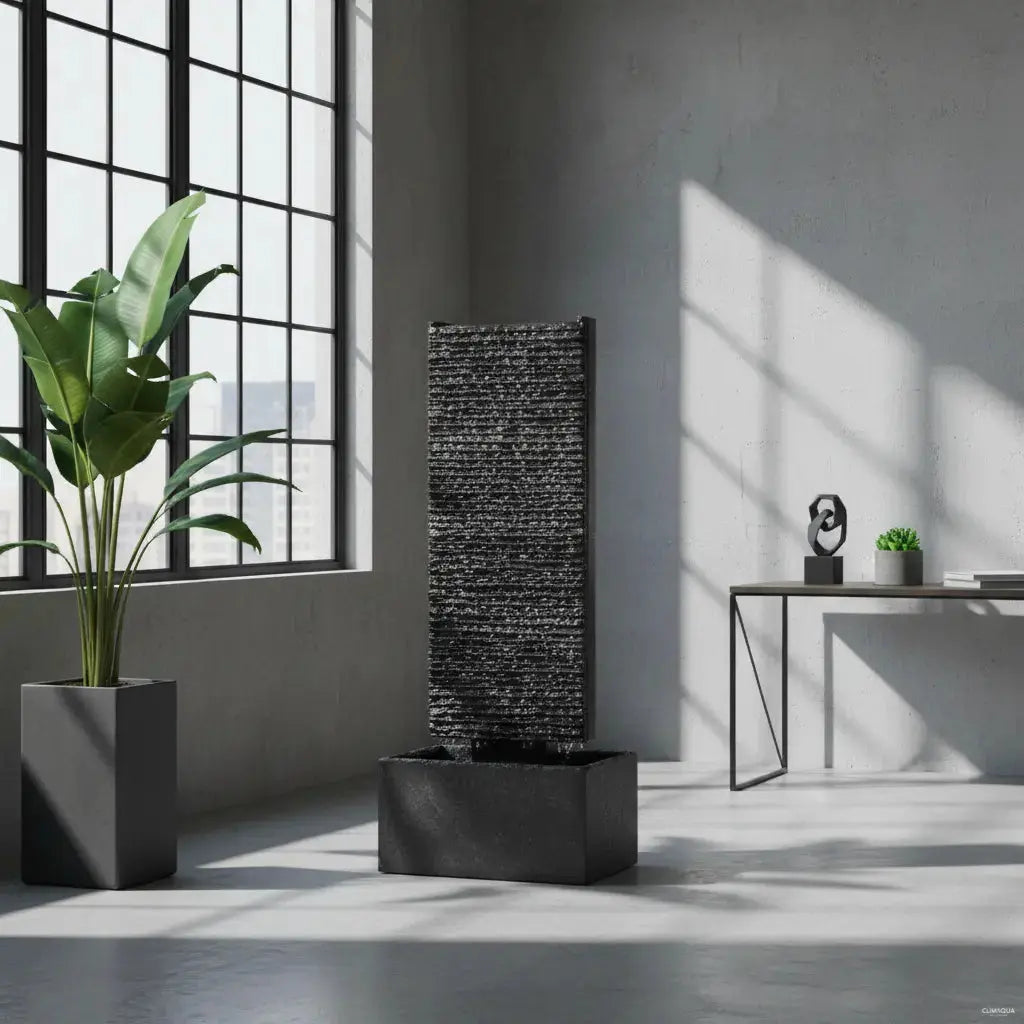 LIV M – Edle Wasserwand Schiefer Schwarz 85cm Brunnen - CLIMAQUA