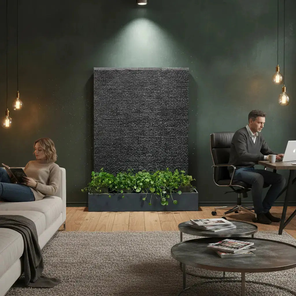 LIV WALL– Luxuriöse Wasserwand Schiefer Schwarz 160 cm - CLIMAQUA