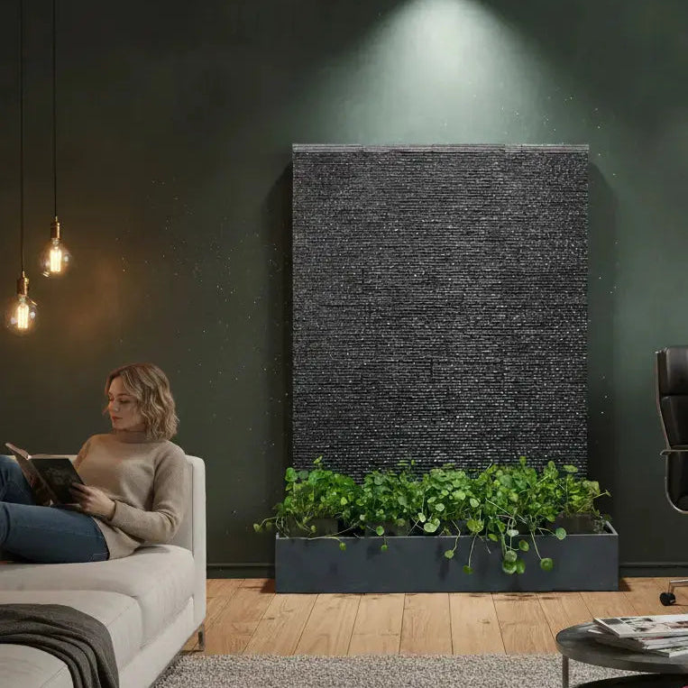 LIV WALL– Luxuriöse Wasserwand Schiefer Schwarz 160 cm - CLIMAQUA
