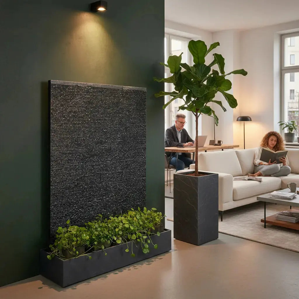 LIV WALL– Luxuriöse Wasserwand Schiefer Schwarz 160 cm - CLIMAQUA