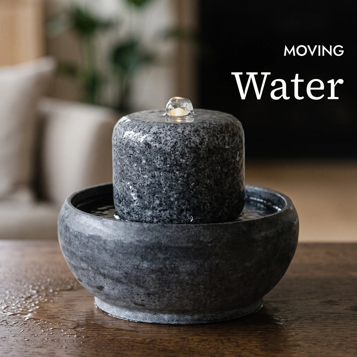 Moving water on the MYO tabletop fountain (AI content)