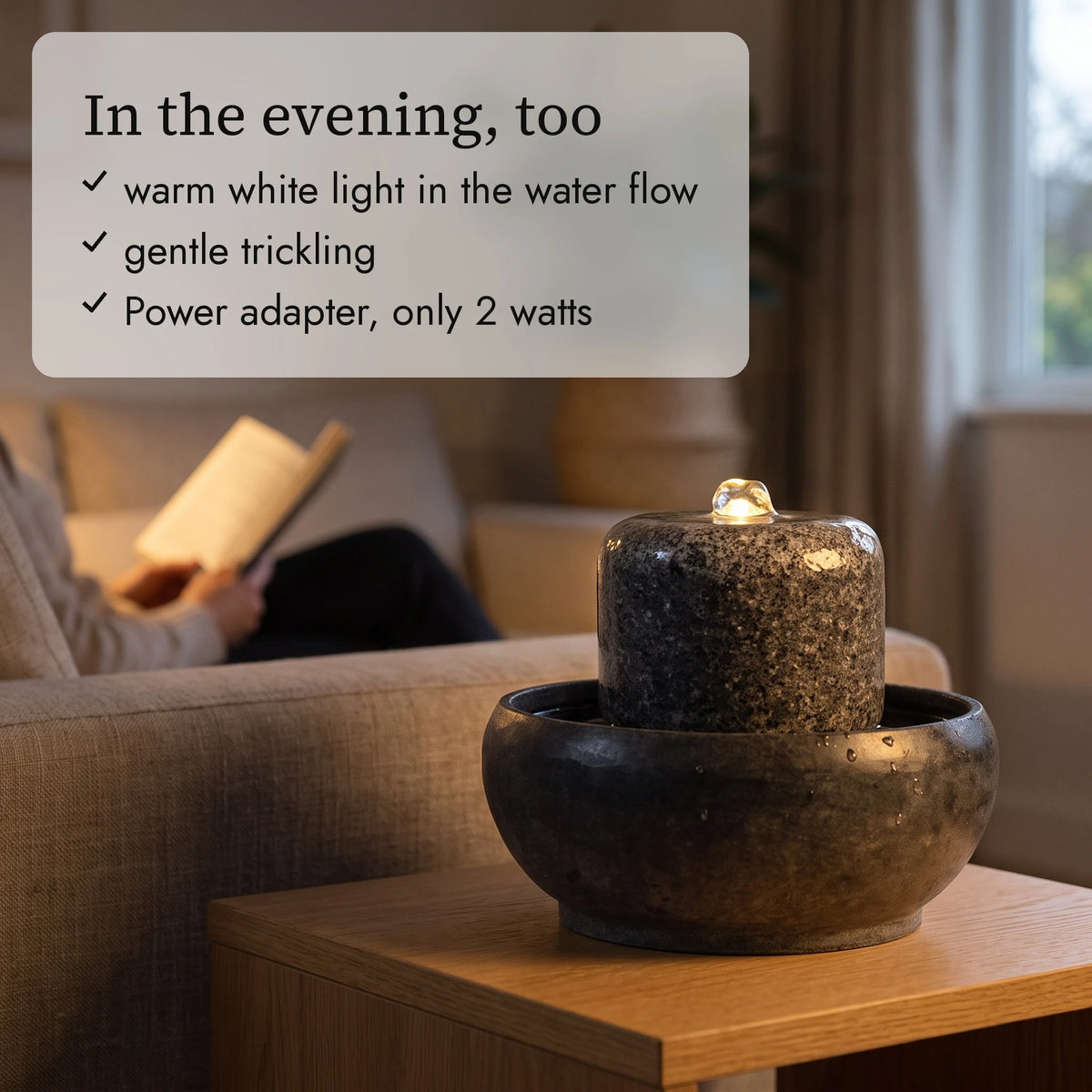 MYO tabletop fountain in the evening (AI content)