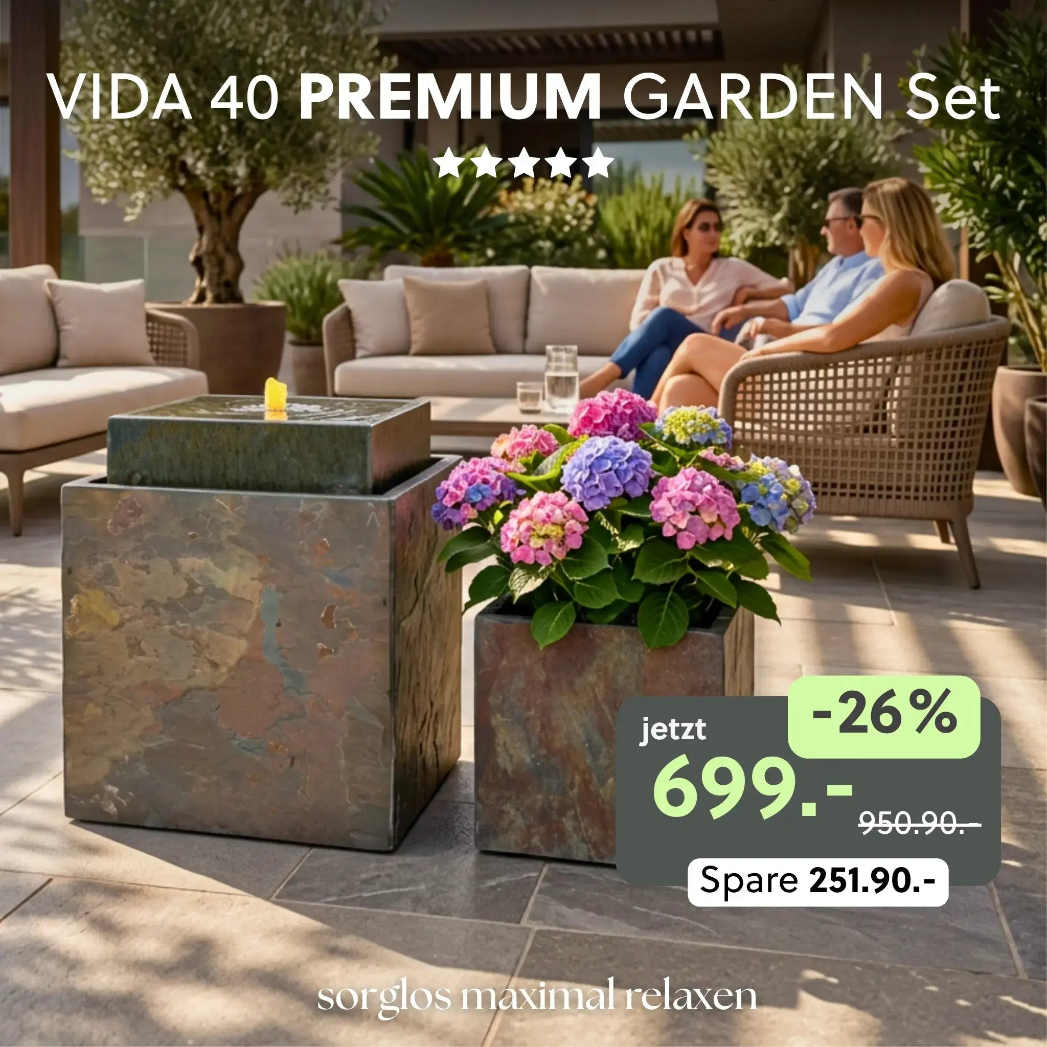 Gartenbrunnen VIDA 40 PREMIUM GARDEN Set Rusty - CLIMAQUA