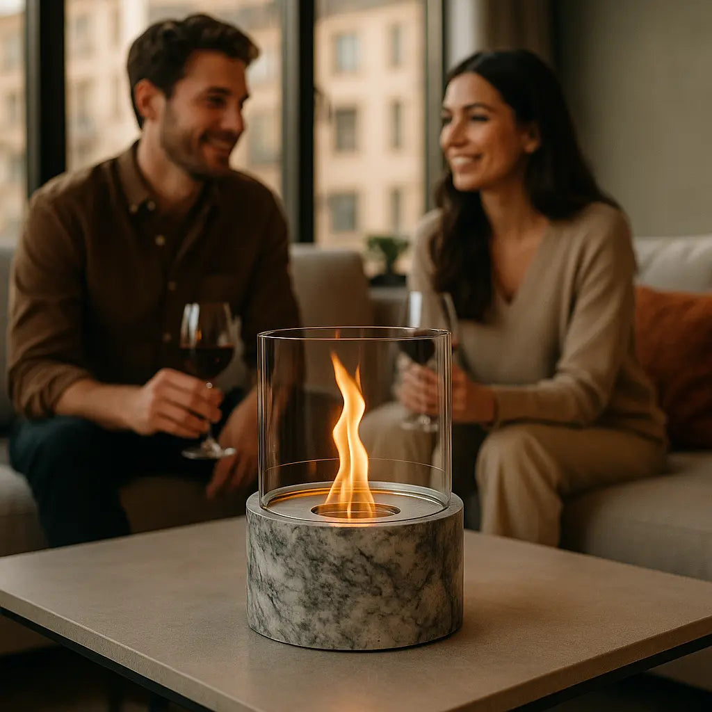 PINO M – Tischfeuer Marmor Weiss - CLIMAQUA