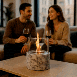 PINO M – Tischfeuer Marmor Weiss - CLIMAQUA