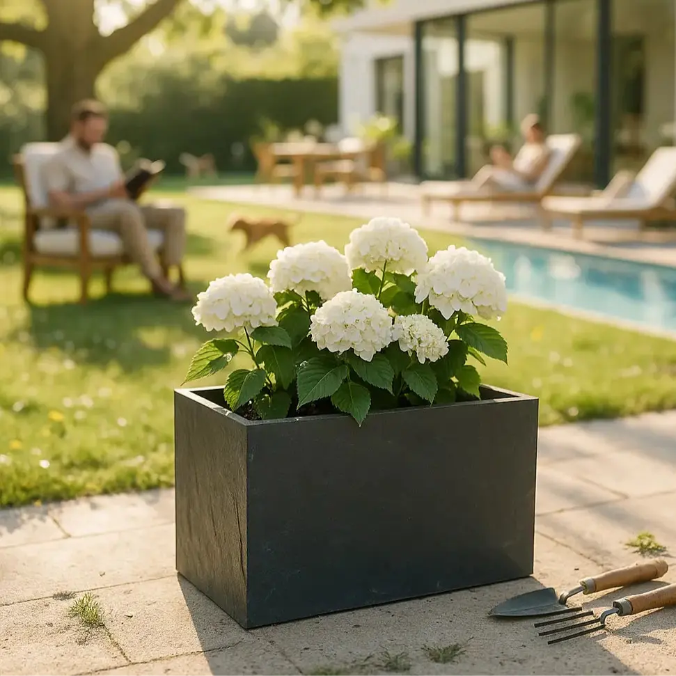 RECTO 60 Anthrazit – Blumenkasten Outdoor 60x38x40 cm Naturschiefer Schwarz - CLIMAQUA