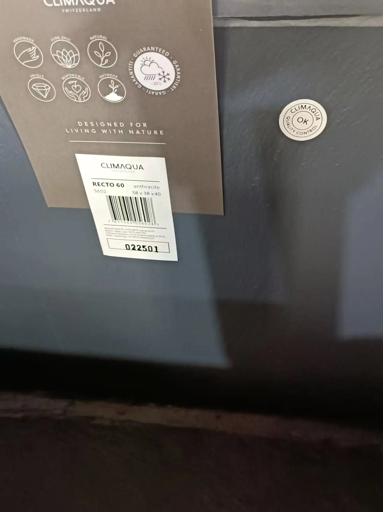 RECTO 60 Anthrazit – Blumenkasten Outdoor 60x38x40 cm Naturschiefer Schwarz - CLIMAQUA