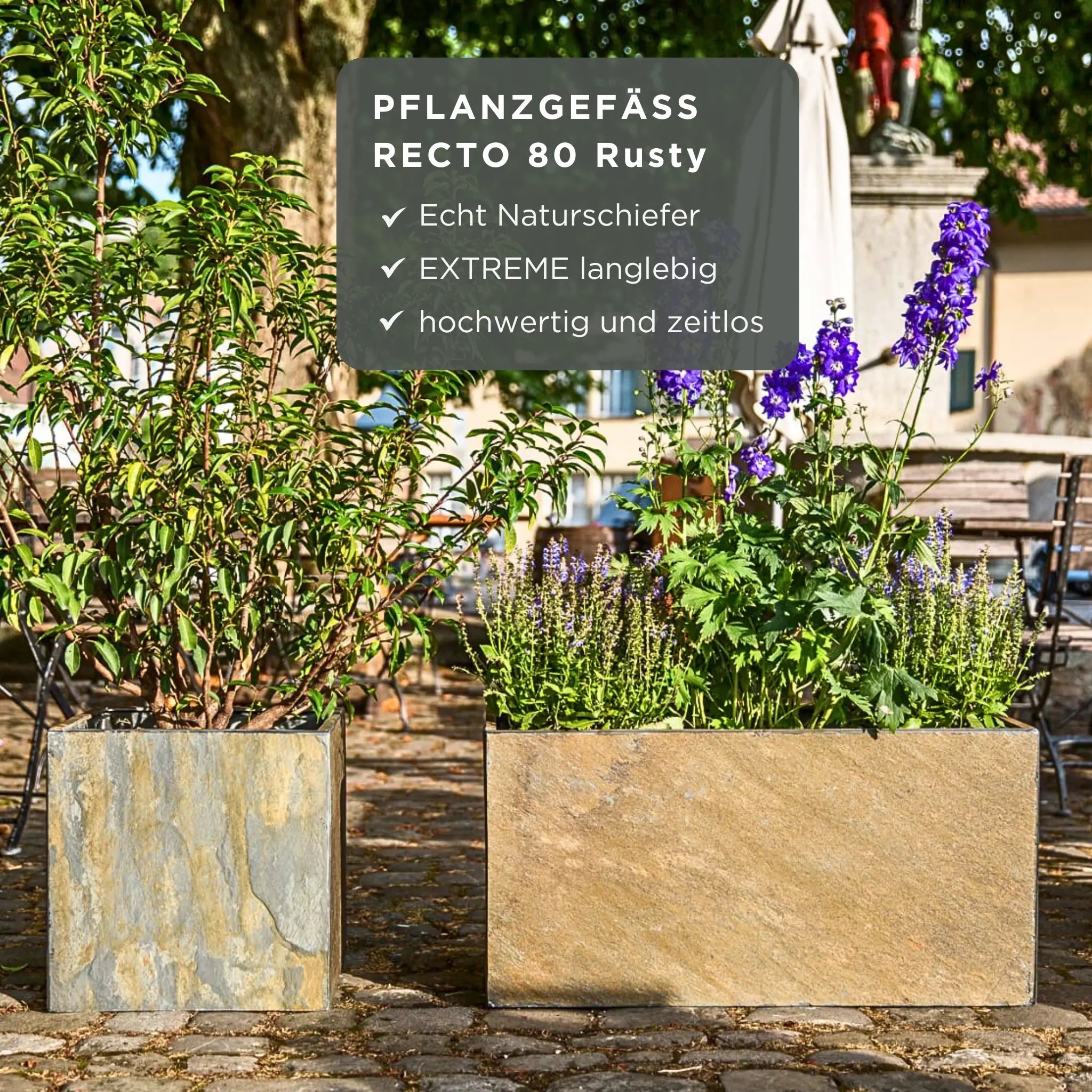 RECTO 80 Rusty – Pflanztrog Outdoor 80x60x40 cm Naturschiefer Braun - CLIMAQUA
