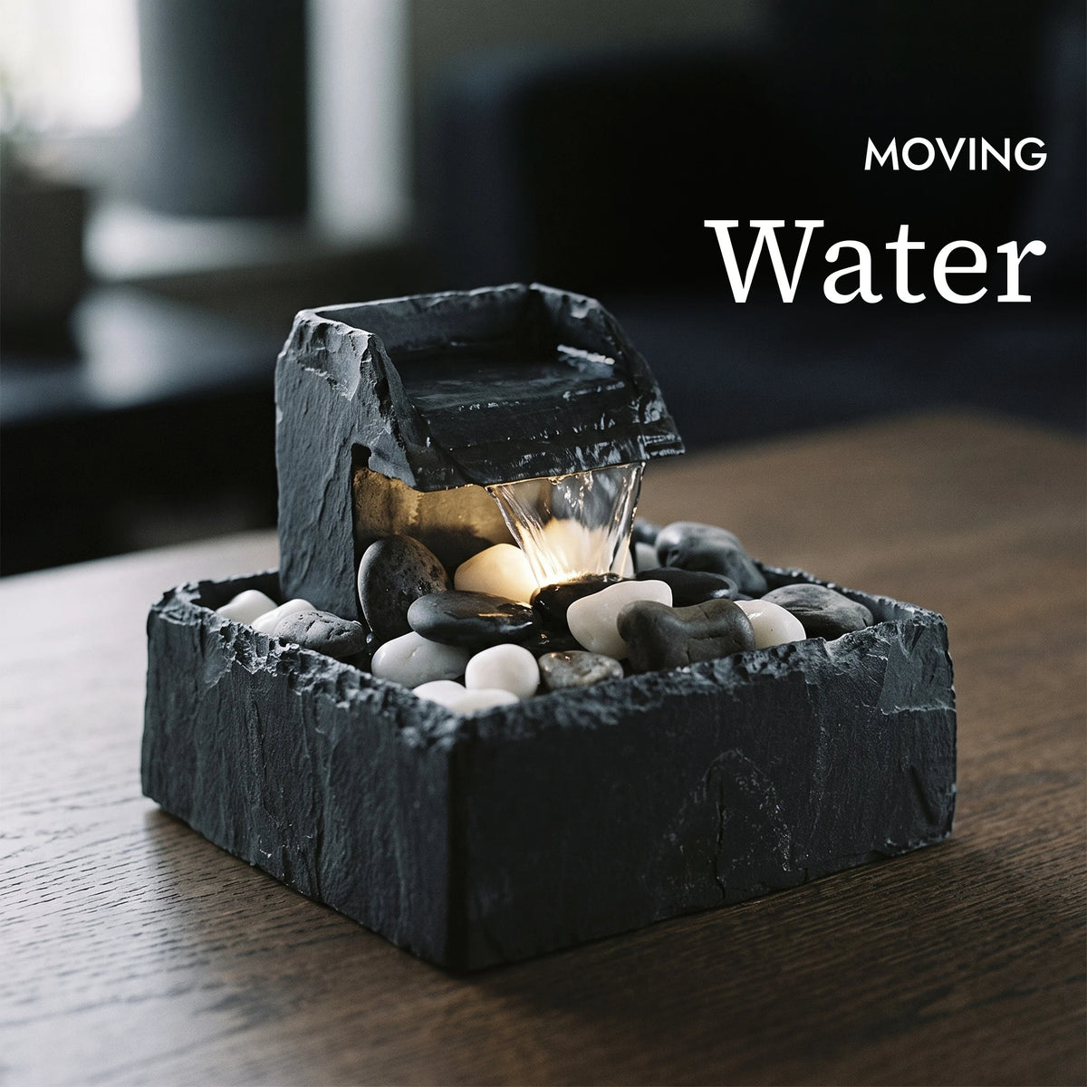 Moving water on the SAMUI tabletop fountain (AI content)
