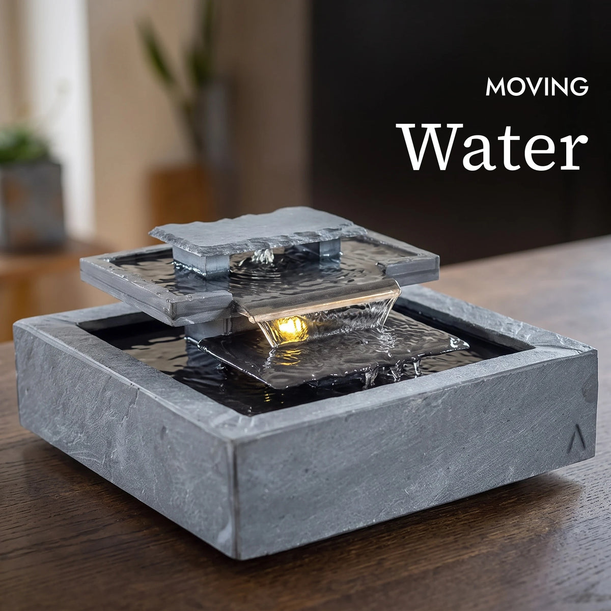 Moving water on the SHONAI tabletop fountain (AI content)