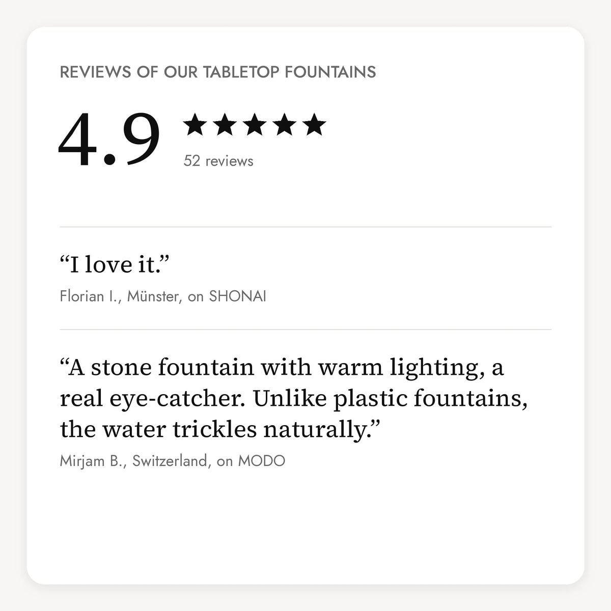 Reviews of our tabletop fountains