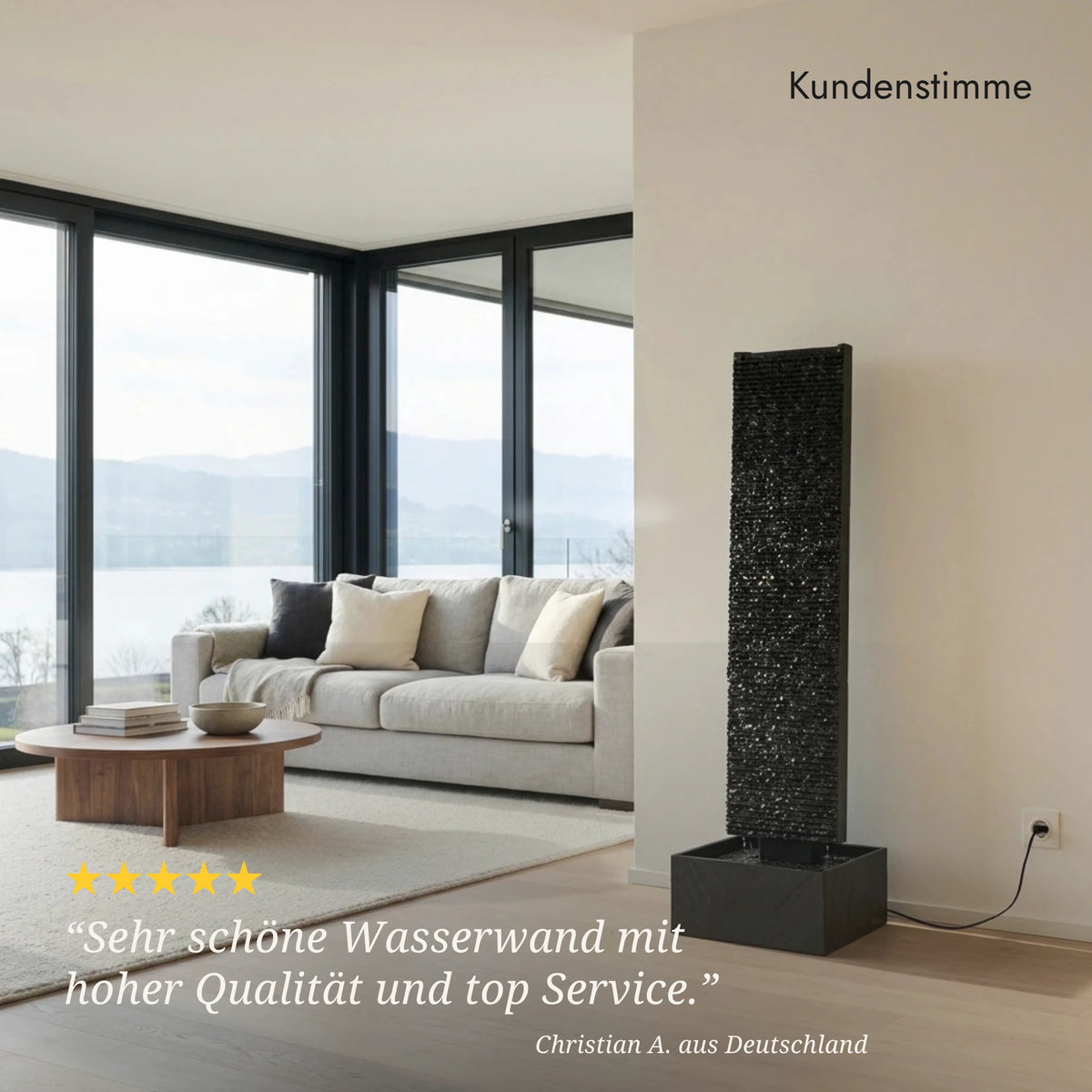 LIV L – Edle Wasserwand Schiefer Schwarz 130 cm - CLIMAQUA (KI-Inhalte)