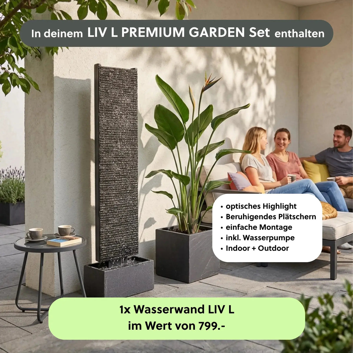 Wasserwand LIV L PREMIUM GARDEN Set - CLIMAQUA (KI-Inhalte)