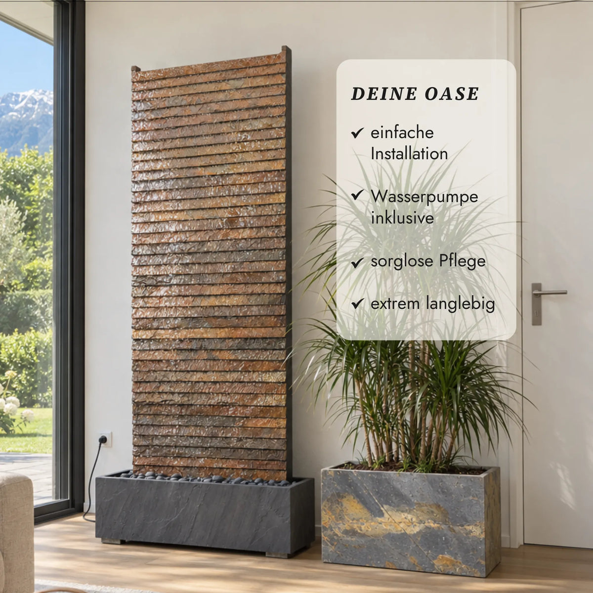 Exklusive XXL Wasserwand 180cm echt Schiefer – AVA GRANDE DREAM SET