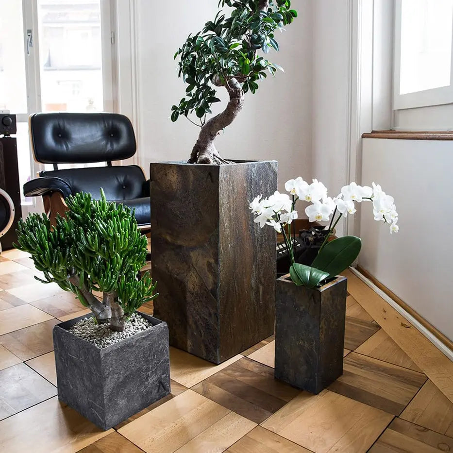 Übertopf Würfel 21x21x21 cm Schiefer Schwarz CUBI 21 Anthrazit - CLIMAQUA