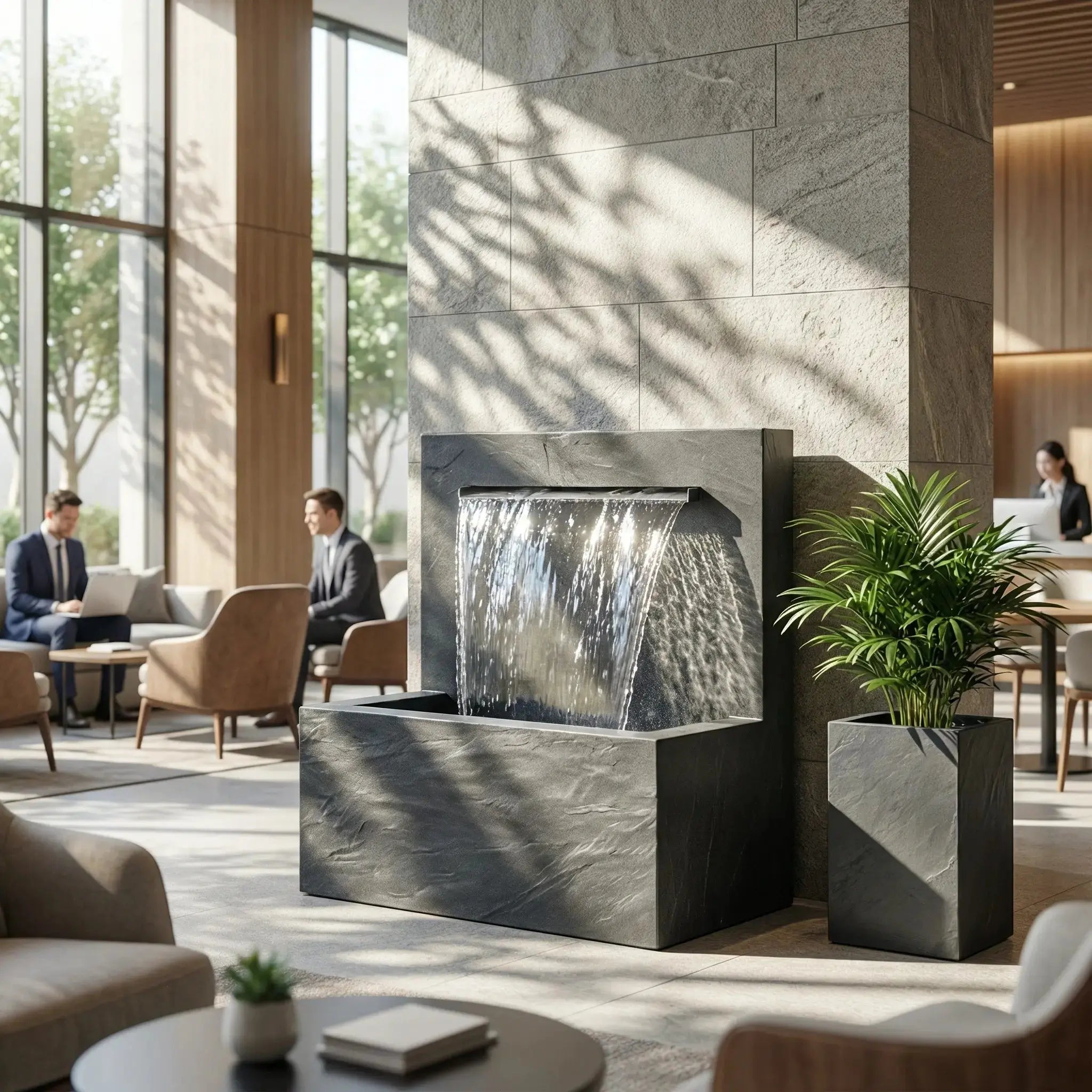 VICTORIA Falls – Edler Schiefer Gartenbrunnen mit Wasserfall und Beleuchtung (90 × 50 × 90 cm) - CLIMAQUA