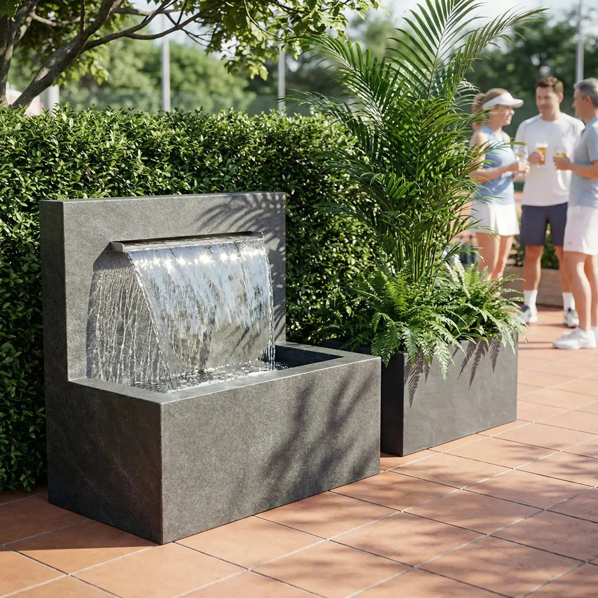 VICTORIA Falls – Edler Schiefer Gartenbrunnen mit Wasserfall und Beleuchtung (90 × 50 × 90 cm) - CLIMAQUA
